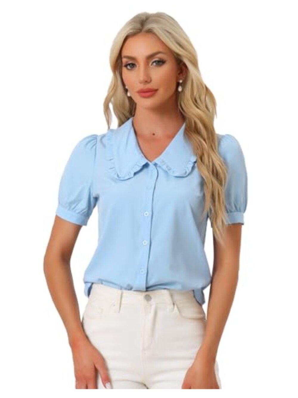 Peter Pan Collar Puff Sleeve Blouse Retro Button Down